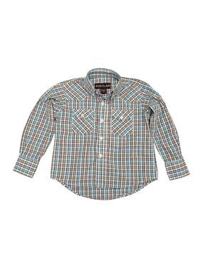 Pintlar Boys Long Sleeve Brown & Blue Button Down Shirt Small